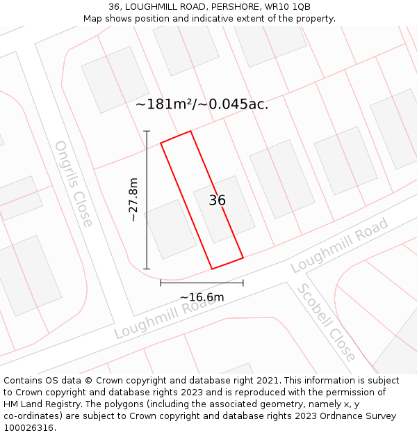 36, LOUGHMILL ROAD, PERSHORE, WR10 1QB: Plot and title map