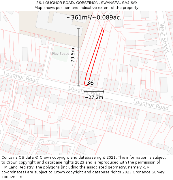 36, LOUGHOR ROAD, GORSEINON, SWANSEA, SA4 6AY: Plot and title map