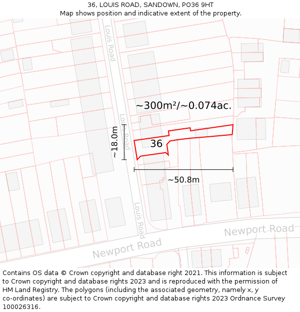 36, LOUIS ROAD, SANDOWN, PO36 9HT: Plot and title map