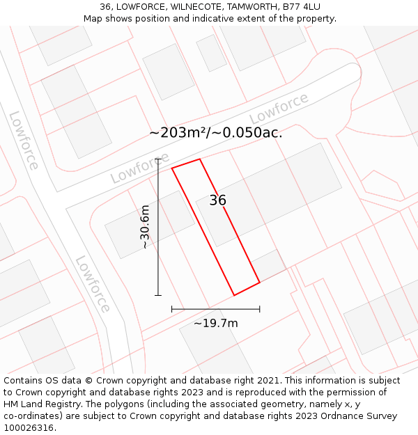 36, LOWFORCE, WILNECOTE, TAMWORTH, B77 4LU: Plot and title map