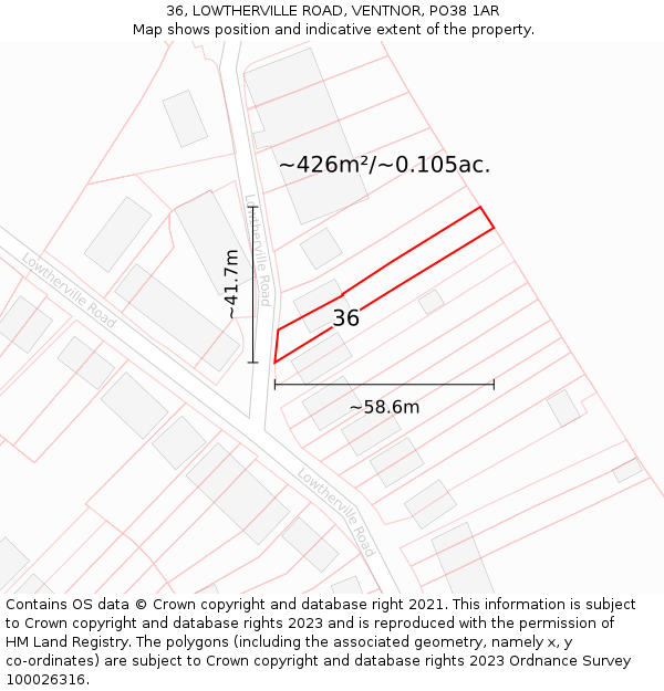 36, LOWTHERVILLE ROAD, VENTNOR, PO38 1AR: Plot and title map