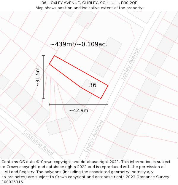 36, LOXLEY AVENUE, SHIRLEY, SOLIHULL, B90 2QF: Plot and title map