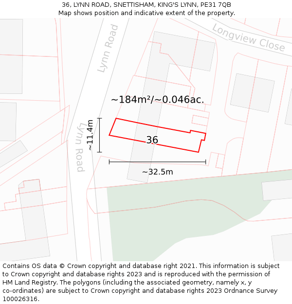 36, LYNN ROAD, SNETTISHAM, KING'S LYNN, PE31 7QB: Plot and title map