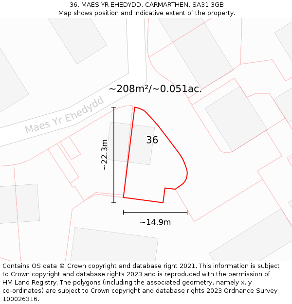 36, MAES YR EHEDYDD, CARMARTHEN, SA31 3GB: Plot and title map