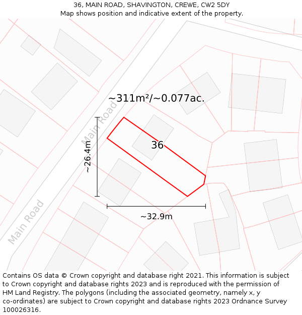 36, MAIN ROAD, SHAVINGTON, CREWE, CW2 5DY: Plot and title map