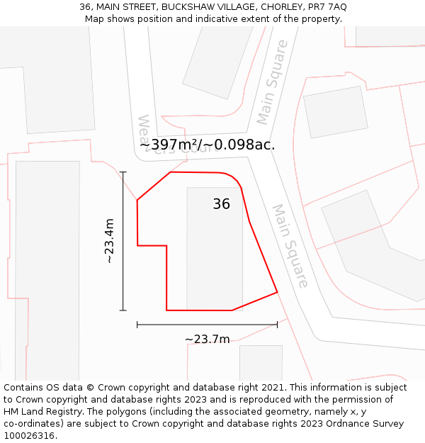 36, MAIN STREET, BUCKSHAW VILLAGE, CHORLEY, PR7 7AQ: Plot and title map