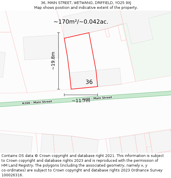 36, MAIN STREET, WETWANG, DRIFFIELD, YO25 9XJ: Plot and title map