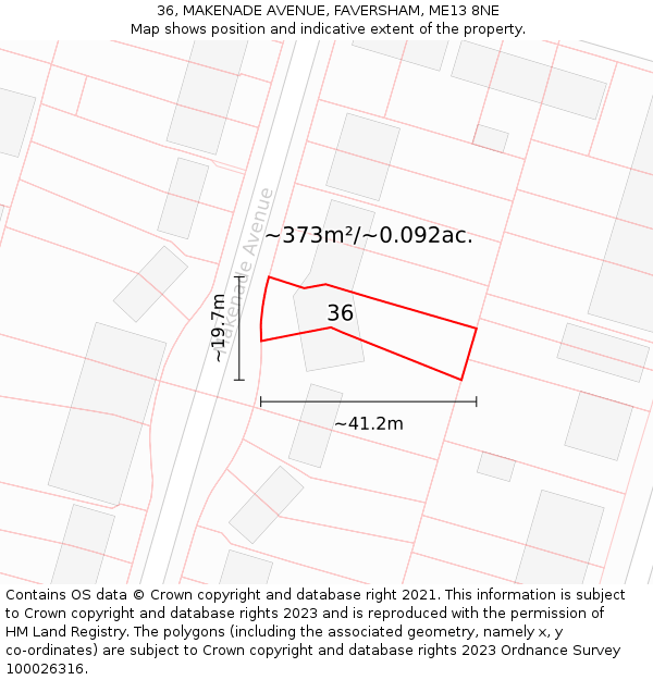 36, MAKENADE AVENUE, FAVERSHAM, ME13 8NE: Plot and title map