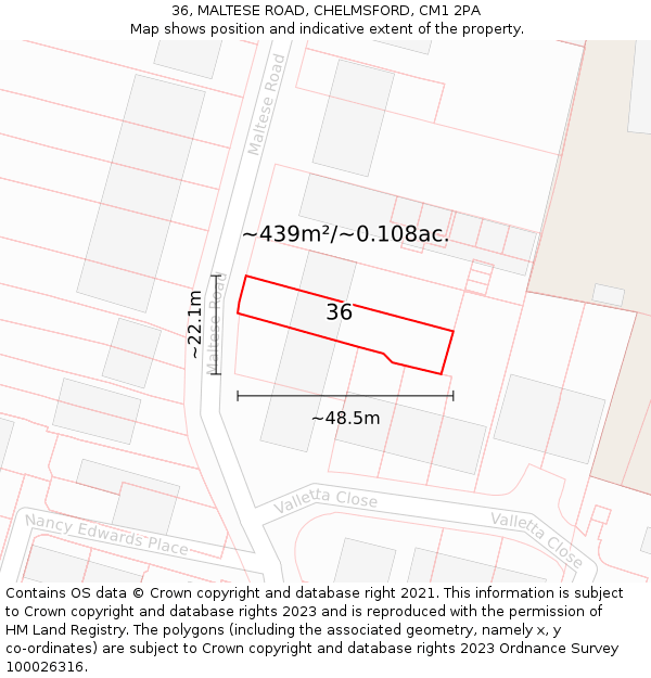 36, MALTESE ROAD, CHELMSFORD, CM1 2PA: Plot and title map