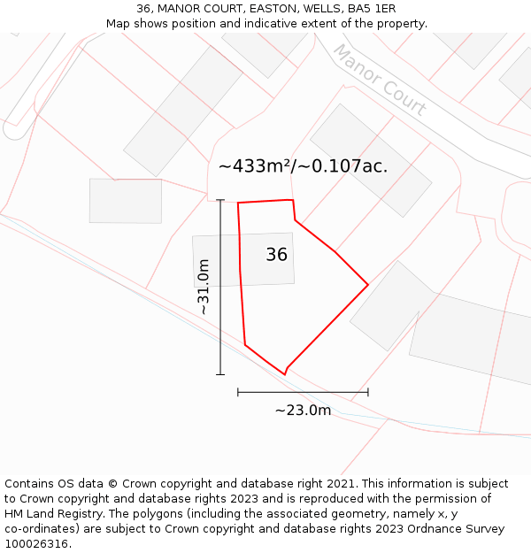 36, MANOR COURT, EASTON, WELLS, BA5 1ER: Plot and title map