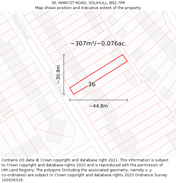 36, MARCOT ROAD, SOLIHULL, B92 7PR: Plot and title map