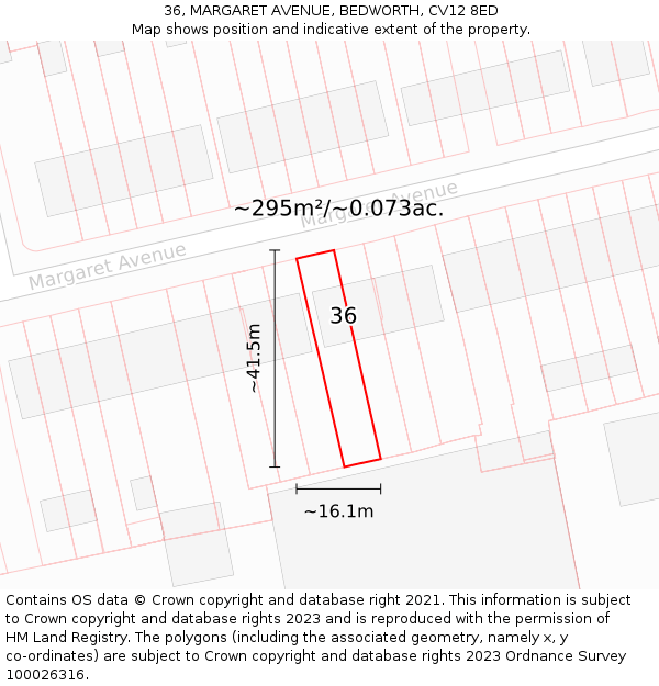 36, MARGARET AVENUE, BEDWORTH, CV12 8ED: Plot and title map