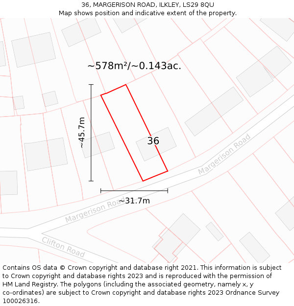 36, MARGERISON ROAD, ILKLEY, LS29 8QU: Plot and title map