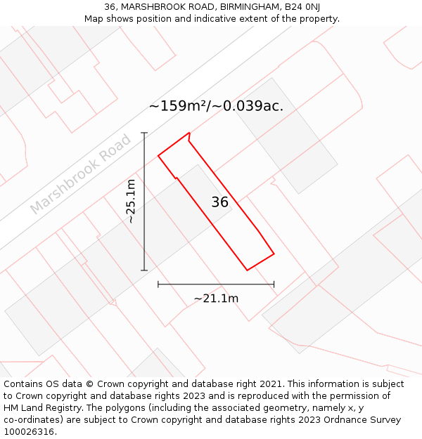 36, MARSHBROOK ROAD, BIRMINGHAM, B24 0NJ: Plot and title map