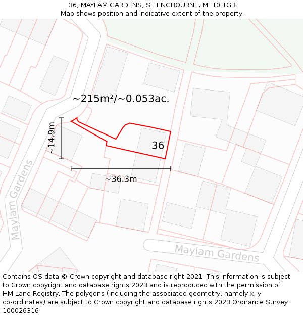 36, MAYLAM GARDENS, SITTINGBOURNE, ME10 1GB: Plot and title map