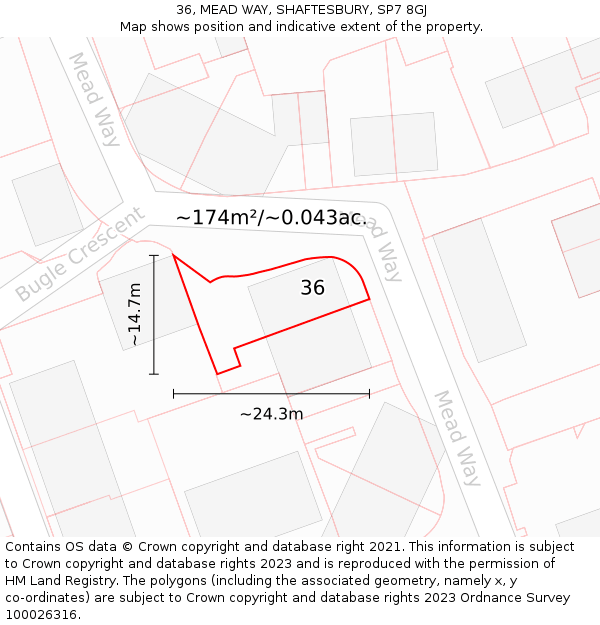 36, MEAD WAY, SHAFTESBURY, SP7 8GJ: Plot and title map