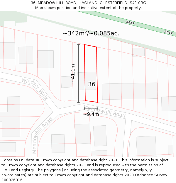 36, MEADOW HILL ROAD, HASLAND, CHESTERFIELD, S41 0BG: Plot and title map