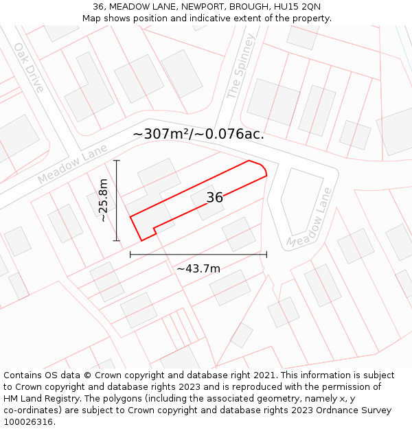 36, MEADOW LANE, NEWPORT, BROUGH, HU15 2QN: Plot and title map