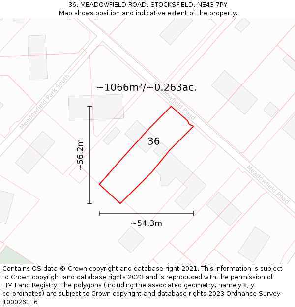 36, MEADOWFIELD ROAD, STOCKSFIELD, NE43 7PY: Plot and title map