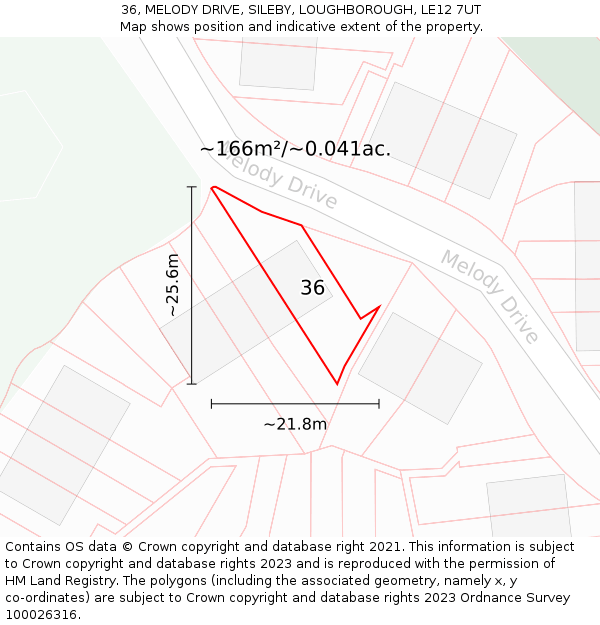 36, MELODY DRIVE, SILEBY, LOUGHBOROUGH, LE12 7UT: Plot and title map