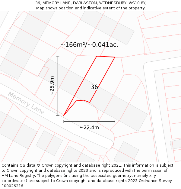 36, MEMORY LANE, DARLASTON, WEDNESBURY, WS10 8YJ: Plot and title map