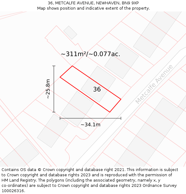 36, METCALFE AVENUE, NEWHAVEN, BN9 9XP: Plot and title map