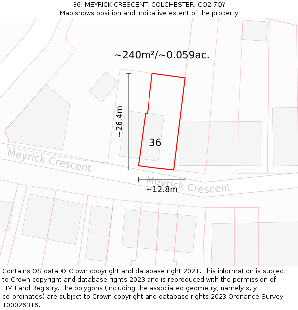 36, MEYRICK CRESCENT, COLCHESTER, CO2 7QY: Plot and title map