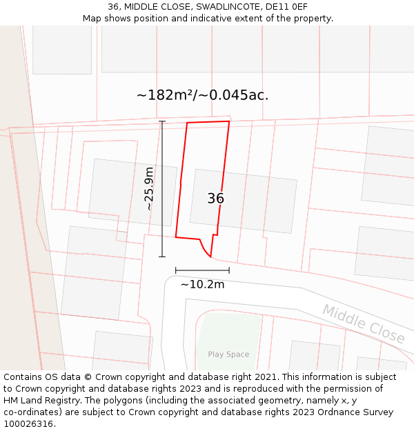 36, MIDDLE CLOSE, SWADLINCOTE, DE11 0EF: Plot and title map