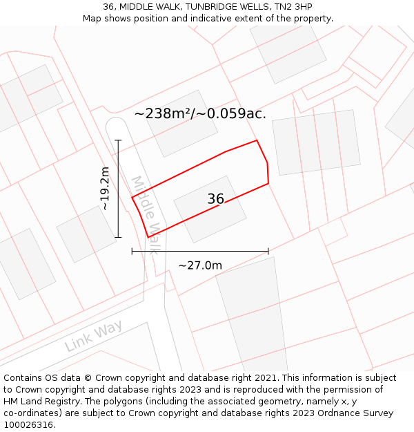 36, MIDDLE WALK, TUNBRIDGE WELLS, TN2 3HP: Plot and title map