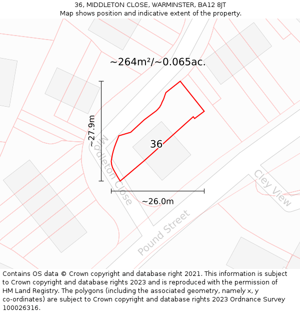 36, MIDDLETON CLOSE, WARMINSTER, BA12 8JT: Plot and title map