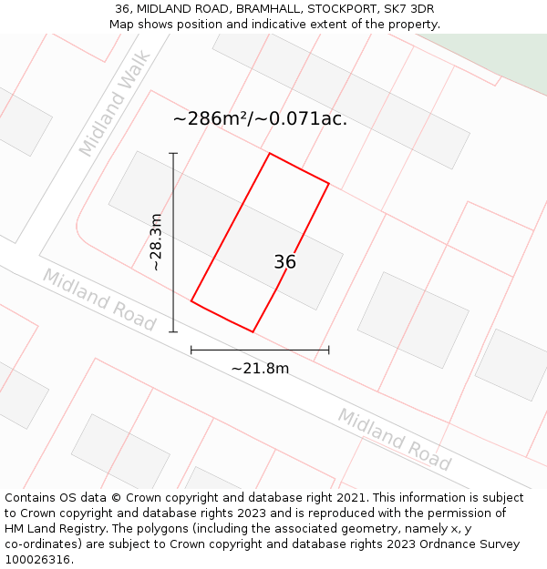 36, MIDLAND ROAD, BRAMHALL, STOCKPORT, SK7 3DR: Plot and title map