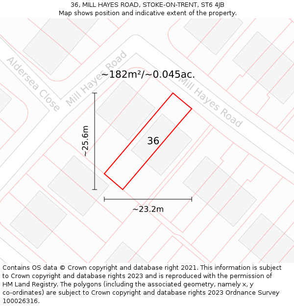 36, MILL HAYES ROAD, STOKE-ON-TRENT, ST6 4JB: Plot and title map