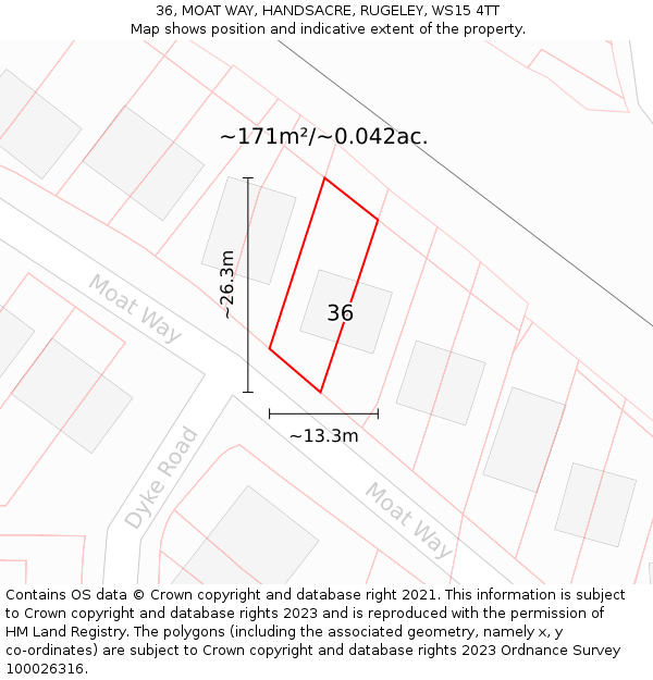 36, MOAT WAY, HANDSACRE, RUGELEY, WS15 4TT: Plot and title map