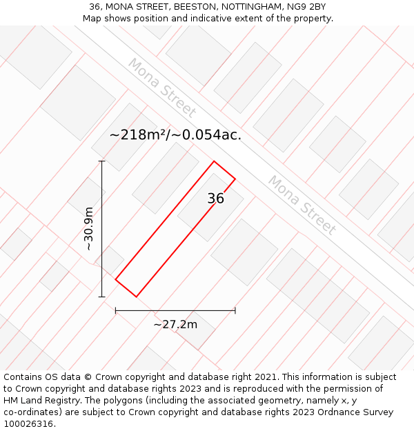 36, MONA STREET, BEESTON, NOTTINGHAM, NG9 2BY: Plot and title map