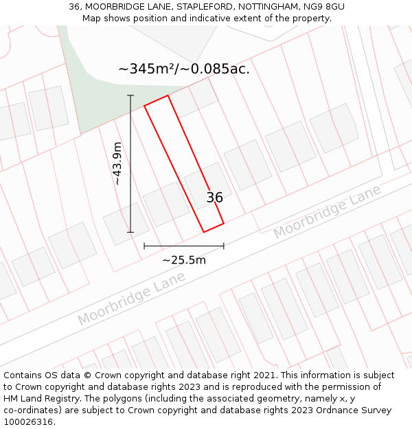 36, MOORBRIDGE LANE, STAPLEFORD, NOTTINGHAM, NG9 8GU: Plot and title map