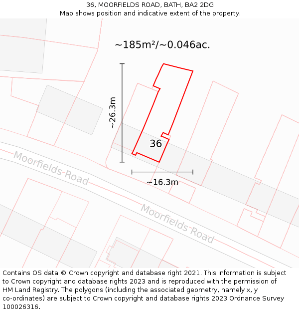 36, MOORFIELDS ROAD, BATH, BA2 2DG: Plot and title map