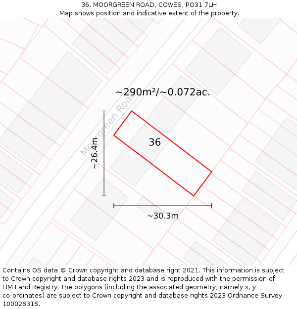 36, MOORGREEN ROAD, COWES, PO31 7LH: Plot and title map