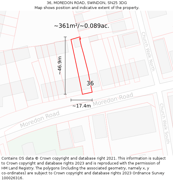 36, MOREDON ROAD, SWINDON, SN25 3DG: Plot and title map