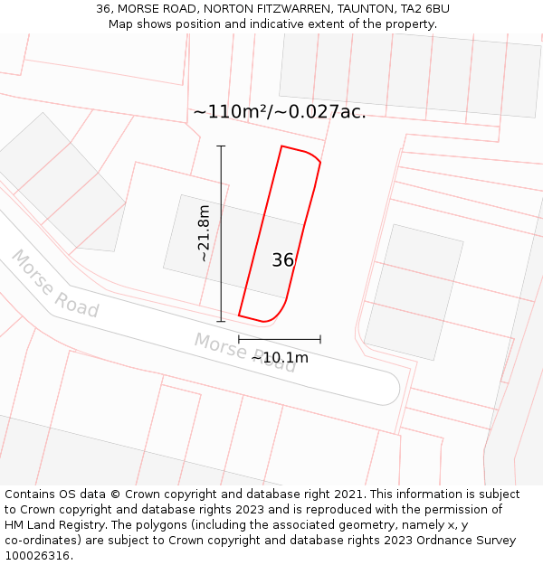 36, MORSE ROAD, NORTON FITZWARREN, TAUNTON, TA2 6BU: Plot and title map