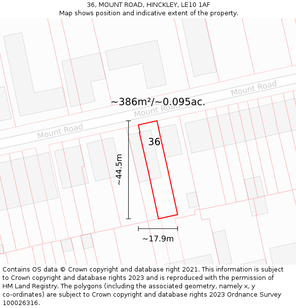 36, MOUNT ROAD, HINCKLEY, LE10 1AF: Plot and title map