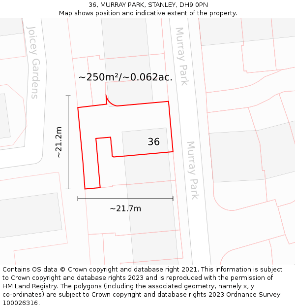 36, MURRAY PARK, STANLEY, DH9 0PN: Plot and title map