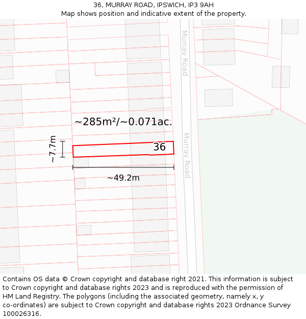 36, MURRAY ROAD, IPSWICH, IP3 9AH: Plot and title map