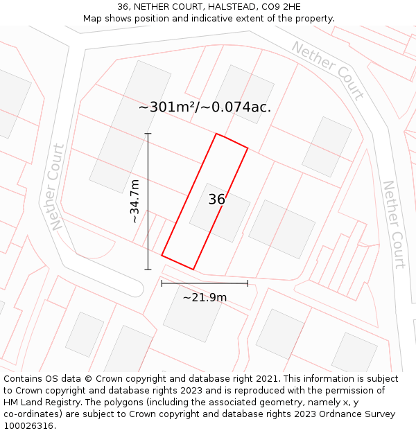 36, NETHER COURT, HALSTEAD, CO9 2HE: Plot and title map