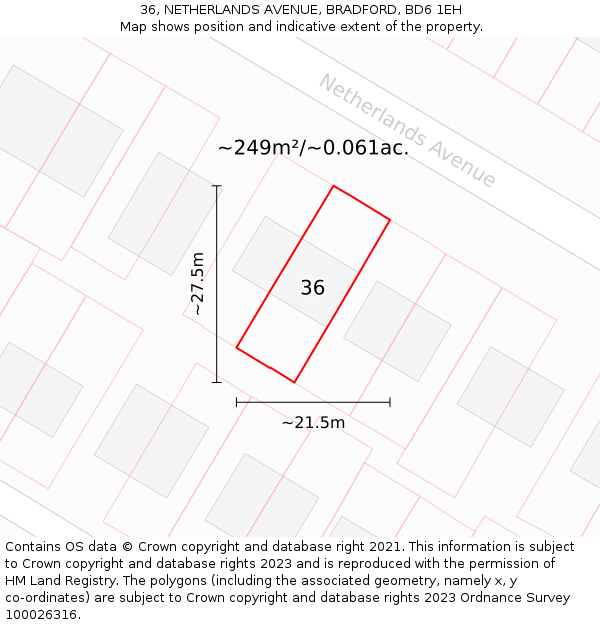 36, NETHERLANDS AVENUE, BRADFORD, BD6 1EH: Plot and title map