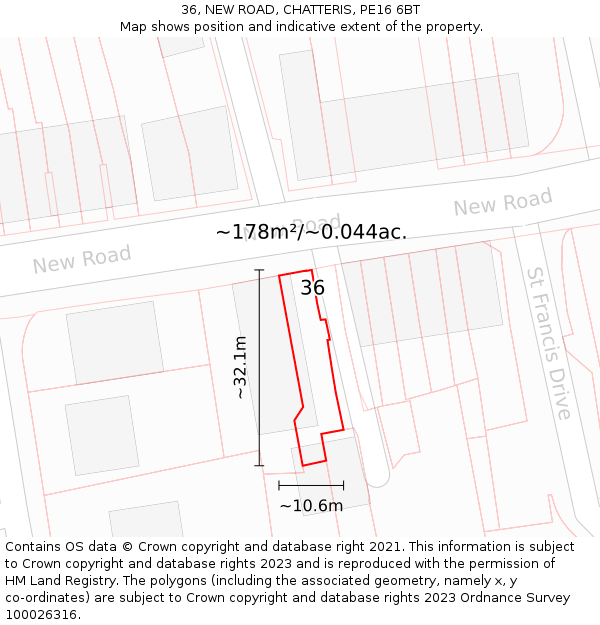 36, NEW ROAD, CHATTERIS, PE16 6BT: Plot and title map