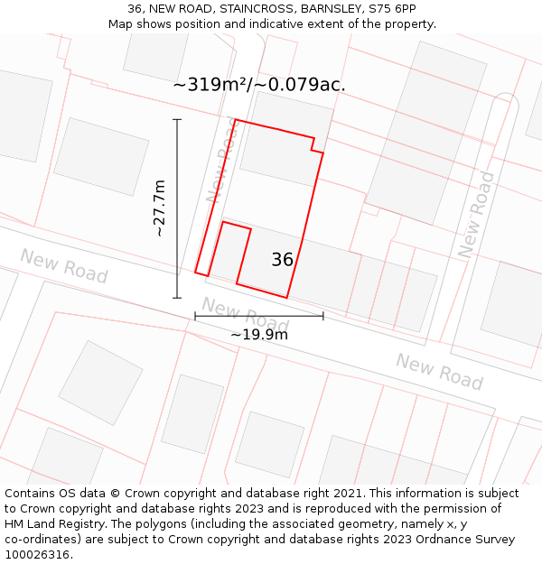 36, NEW ROAD, STAINCROSS, BARNSLEY, S75 6PP: Plot and title map