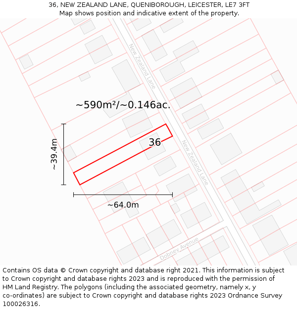 36, NEW ZEALAND LANE, QUENIBOROUGH, LEICESTER, LE7 3FT: Plot and title map