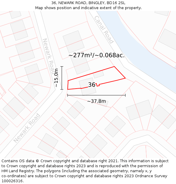 36, NEWARK ROAD, BINGLEY, BD16 2SL: Plot and title map