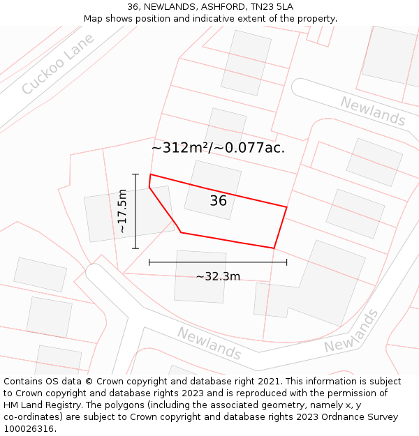 36, NEWLANDS, ASHFORD, TN23 5LA: Plot and title map