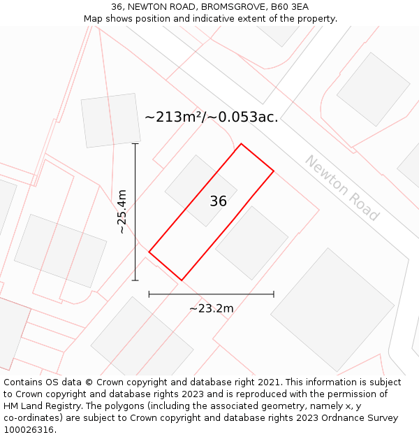 36, NEWTON ROAD, BROMSGROVE, B60 3EA: Plot and title map